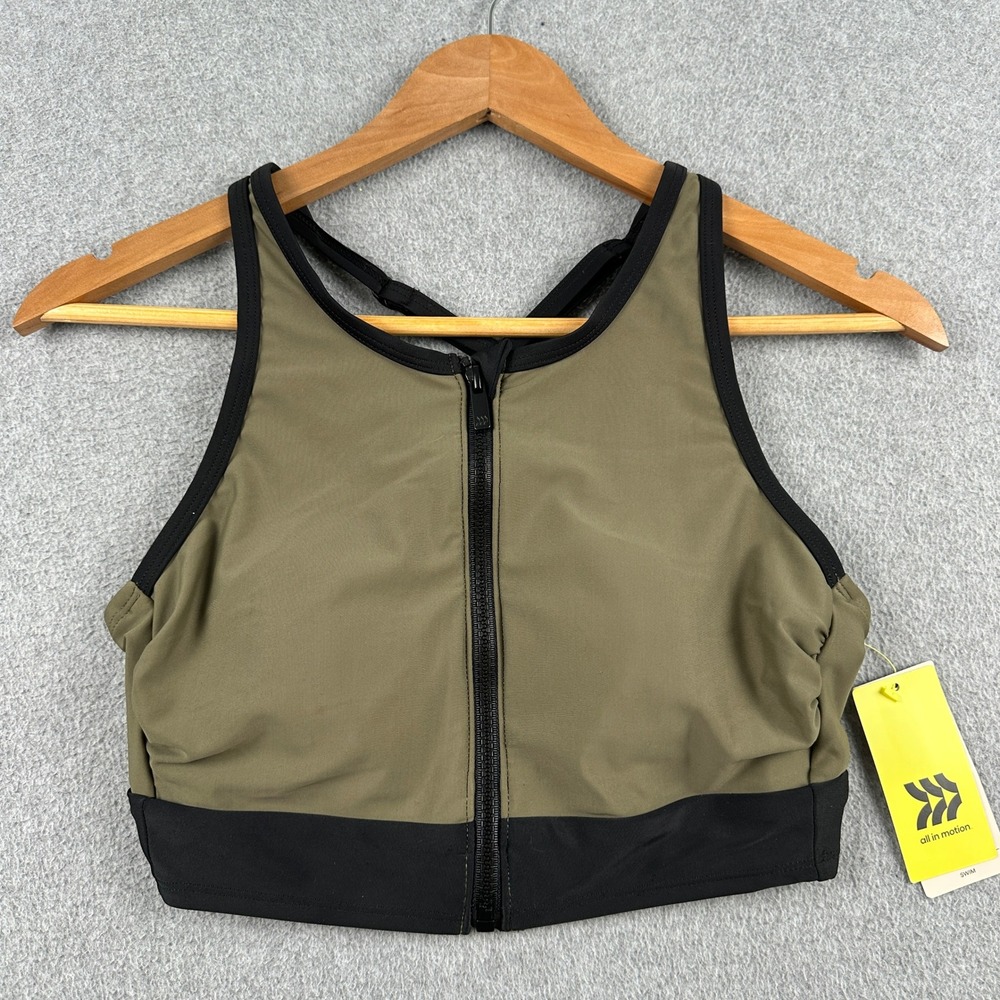 All in Motion Swim Top Womens S Zip Front Olive Green NEW Chlorine Resistant